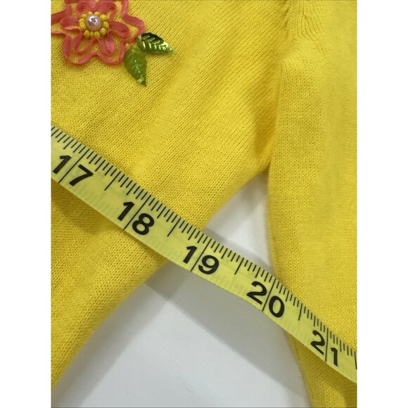 Jack B. Quick Sweater Womens Large Yellow Flamingo Florida Sequins Vacation 90s - Picture 7 of 12